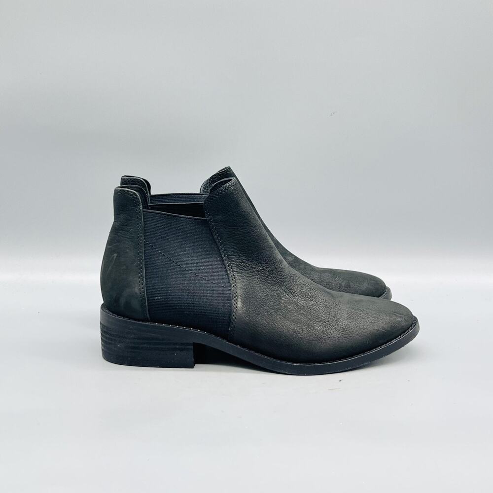 Eileen Fisher Boots Womens 7.5 Black Leather Chelsea Ankle Pull On Booties Shoes